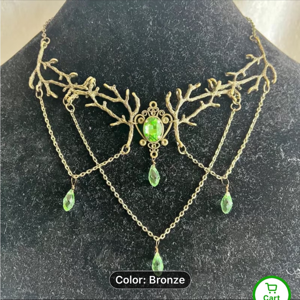 Ornate Bronze Necklace with Green Accents
